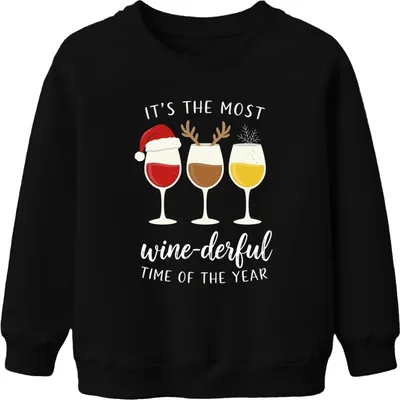 Produktbild von It's the Most wine-derful Time of the Year Weinliebhaber Geschenk Uni Kinder Sweatshirt Pullover, Schwarz, 116