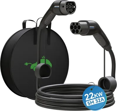 Image de Câble de recharge de type 2, 22 kW, triphasé, pour véhicules électriques et hybrides, longueur : 5 mètres