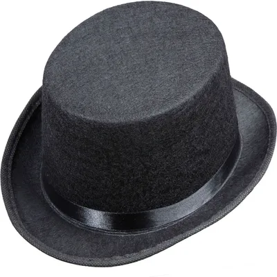 A black felt top hat for children is shown from a slightly elevated angle against a white background.