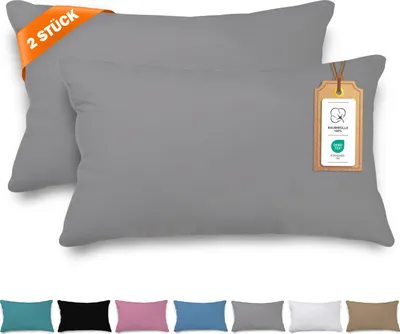 Produktbild von Veluna Home Kissenbezug 50x70cm - 100% Baumwolle(2er-Set) - Grau - Dicht gewebt mit 57 Fäden/cm² - Kopfkissenbezug -   - Renforcé