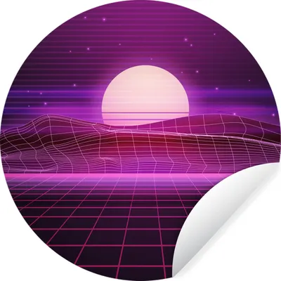Produktbild von MuchoWow® Runde Wandtattoo - Wandsticker Tapete Aufkleber Spiele - Neon - Retro - Lila - Sonne - Spiele Ø 100 cm Selbstklebend und Repositionierbar - Wandaufkleber - Kreis - Tapetenkreis - Wandbild rund - Schlafzimmerdekoration - Wanddeko - runde Tapete - Kunst für zu Hause