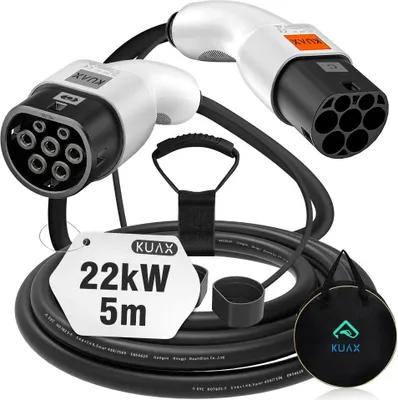 Zdjęcie produktu dla Przenośny kabel do ładowania pojazdów elektrycznych, moc 22 kW, prąd 32 A, 22KW-32A-5M-Biały