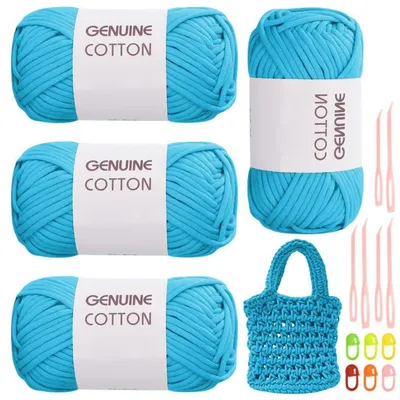 Image de Fil pour crochet, couleur bleu marine, lot de 4 pelotes en coton-nylon, 50g par pelote, avec accessoires pour débutants