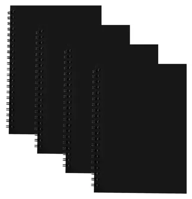 Productafbeelding van 4 stuks A5 schetsboek, 100 pagina's, blanco schetsboek, spiraalbinding, tekenblok, zwart