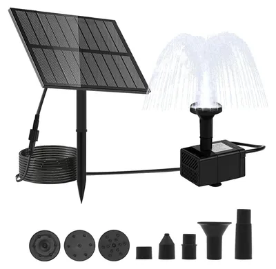 Solarbrunnen mit Teichpumpe, 5 V 1,5 W, 7 Fontänen-Stile