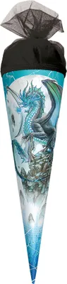 Produktbild von ROTH Geschenk-Schultüte Eisdrache 35 cm klein rund Tüllverschluss Zuckertüte Schulanfang
