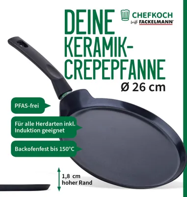 Produktbild von Chefkoch trifft Fackelmann: Hochwertige Keramik-Crêpepfanne mit Antihaft-Beschichtung und nachhaltigem Design  Perfekt für köstliche Crêpes und Pfannkuchen!