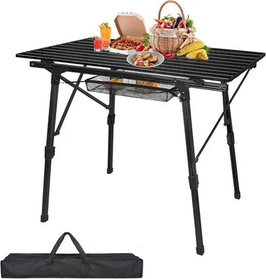 Productafbeelding van Famanu Opvouwbare campingtafel - 90 x 53 cm, aluminium, in hoogte verstelbaar, lichtgewicht, met draagtas