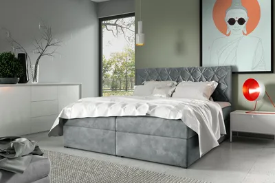 Obrázok produktu pre Boxspringová posteľ s prešívaným čelom EUGENA - 160x200, šedá + topper ZDARMA