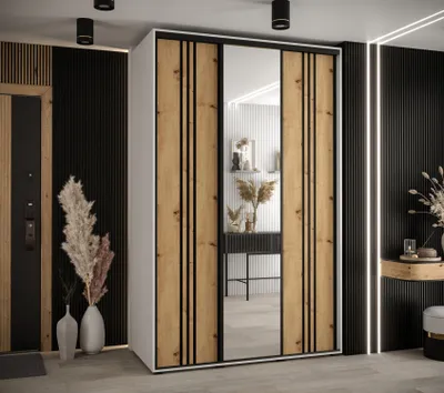 Obrázok produktu pre Šatníková skriňa ASIRI 7 - 150/60 cm, biela / dub artisan / čierna