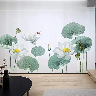 Produktbild von Wandtattoo Wandaufkleber Lotus Weiß Weiss Blumen Wandsticker Wandbild Bilder Wohnzimmer Schlafzimmer Deco