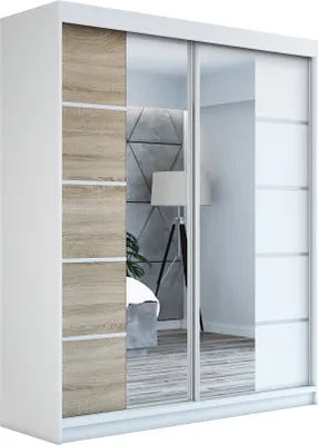 Produktbild von Schwebetürenschrank Kleiderschrank ERO  180 cm Schrank Garderobe Spiegel.Verschiedene Farben (Weiß, Schwarz, Somona). Möbel vom Hersteller!