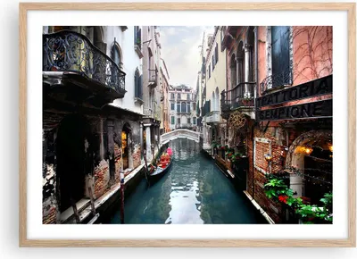Produktbild von Gerahmtes Poster - Rahmen in heller Eiche - Boot Brücke Tourismus Venedig - 70x50 cm - Wand Bild - Wanddeko - Wandbilder - Wandposter - Bilderrahmen - Bilder - Kunstdruck - Wandbild - P2NAA70x50-2157