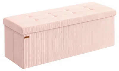 Obrázek produktu pro Úložná lavice – skládací lavice/taburet – 38 × 110 × 38 cm – s úložným prostorem – lavice na spaní a podnožka – k sestavení – pastelově růžová