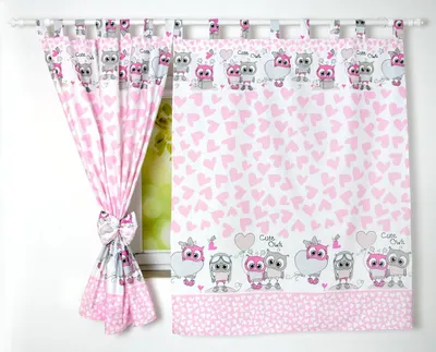 Produktbild von BABYLUX Kinderzimmer VORHÄNGE mit Schlaufen 103. Eule Rosa