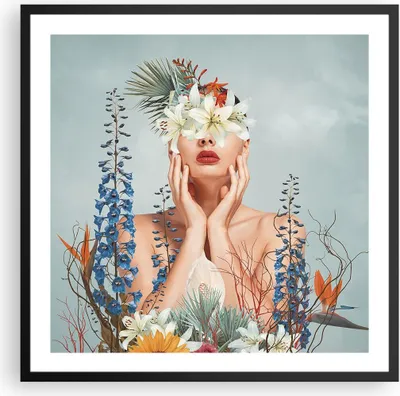 Produktbild von Gerahmtes Poster - Schwarzer Rahmen - Surreal Frau Blumen - 60x60 cm - Wand Bild - Wanddeko - Wandbilder - Kunstposter - Wandposter - Bilderrahmen - Bilder - Kunstdruck - P2BAC60x60-4818