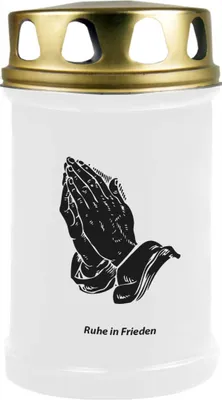 Image de Bougie funéraire blanche 48h ( couvercle or ) - mains
