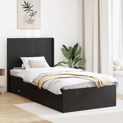 Image de Lit exclusif - Structure de lit avec espace de rangement et tête de lit, noir, 75 x 190 cm