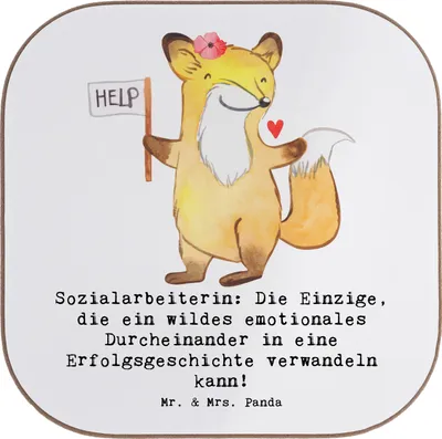 Produktbild von Mr. & Mrs. Panda Tischuntersetzer Sozialarbeiterin Erfolg - Weiß - Geschenk, Berufsleben, Getränkeuntersetzer, Untersetzer für Gläser, Motivation, bieruntersetzer, Beruf