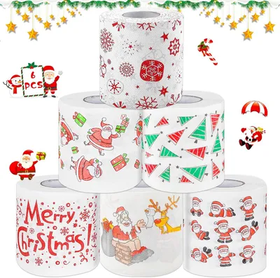 Produktbild von Toilettenpapier mit Weihnachtsmotiven, 6 Rollen, bedruckt, für die Feiertage