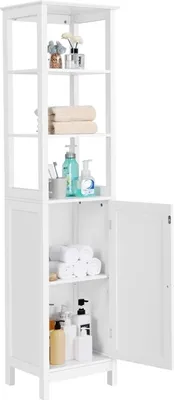 Produktbild von Yaheetech Hochschrank, Badezimmerschrank, Standregal, Badregal, mit 3 offenen Fächern & verstellbarem Einlegeboden, für Badezimmer, Wohnzimmer, Küche, 160cm hoch, Weiß