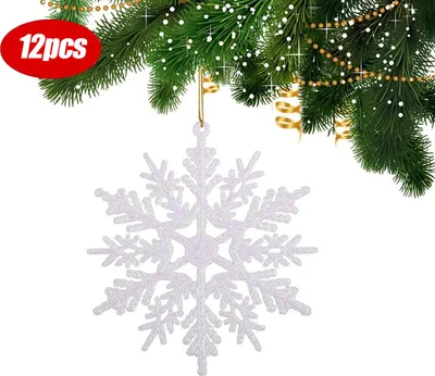 Produktbild von 12 x Schneeflocken Weihnachten Deko für Weihnachtsbaum Glitzer Weiß Weihnachtsbaumschmuck