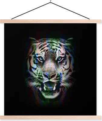 Produktbild von MuchoWow® Textilposter Tiger - Farben - Tier 60x60 cm mit holzfarbenen Rahmen - Wanddekoration