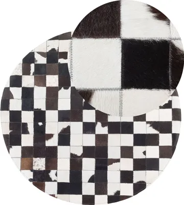 Produktbild von BELIANI Teppich Weiß Schwarz Echtleder ø 140 cm Patchwork Handgefertigt Rund