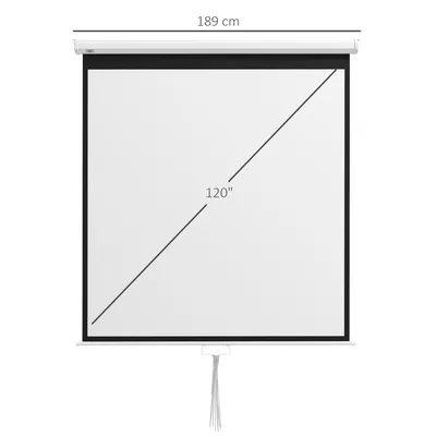 A white projection screen with a black border and a diagonal line indicating the screen size.