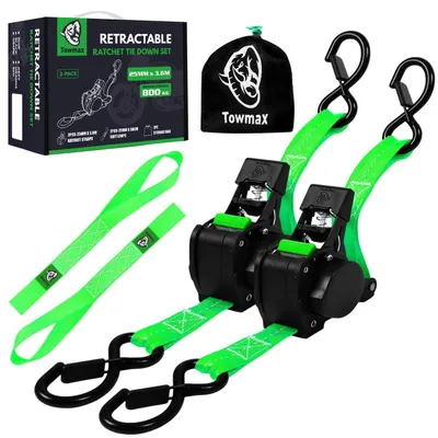 Immagine prodotto di Cinghie di tensionamento automatiche, 3,6 metri x 25 mm, con ganci a S, colore verde, set da 2 pezzi