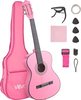 Immagine prodotto di VEVOR chitarra classica, 960 mm, set iniziale di chitarra classica in legno per principianti, con corde in nylon, borsa da concerto, tracolla, accordatore, corde aggiuntive, plettri, capotasto, legno basso, per principianti, rosa