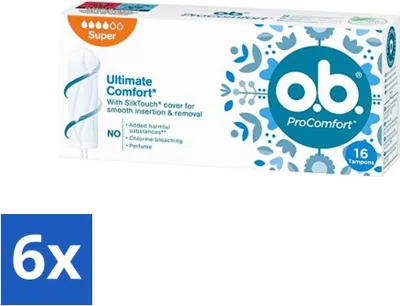 Produktbild von ob Tampons – ProComfort Super – Für Komfort und sanften Schutz – 16 Tampons - Vorteilspack - 6 Stücke