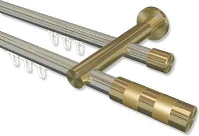 Produktbild von Interdeco Innenlaufstange, Gardinenstange mit Innenlauf Edelstahl-Optik / Messing-Optik Modell Platon Mavell, 20 mm Ø 2-läufig, 440 cm (geteilt)