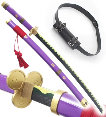 Produktbild von One Piece Holzschwert Katana Enma Sabre Zoro Katana Meito Violette Edition + Schwarzer Gürtel Schwerttragegurt