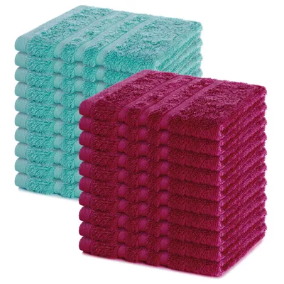 Zdjęcie produktu dla Zestaw 20 ściereczek Lavea® 30 x 30 cm, 100% bawełna frotte, ręczniki dla gości i myjki, można prać w temperaturze 60°C, seria Elena, łazienka i toaleta dla gości, bordowy i turkusowy
