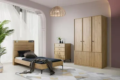 Produktbild von Möbelset Bett Kleiderschrank Kommode Modernes Holzdesign Stilvolles Kinderzimmer