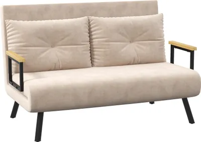 Zdjęcie produktu dla Sofa rozkładana HOMCOM 4 w 1, 2-osobowa sofa z funkcją spania, 183 x 98,5 cm, rozkładana sofa z 5-poziomową regulacją oparcia, poduszką lędźwiową i aksamitnym wykończeniem do salonu, beżowa