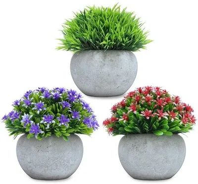Image de Décoration avec des fleurs artificielles, lot de 3 petites plantes de bureau