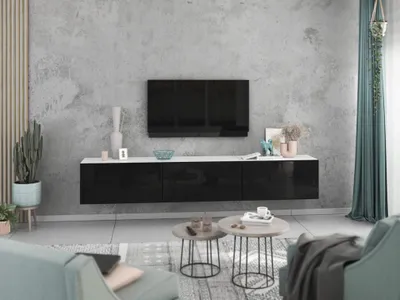 Produktbild von Lowboard VARIANTO 4, Schrank Set, weiß matt / schwarz Hochglanz griffloses TV-Board, 3 tlg., 228 cm hängend