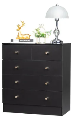 Image de Commode avec 5 tiroirs, noire, dimensions : 66 x 33 x 73 cm