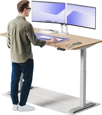 Produktbild von Desktronic HomeOne Elektrisch höhenverstellbarer Schreibtisch 160x80cm Bambus/Grau mit Memory-Funktion, Anti-Kollisions Technologie, USB-A und USB-C-Ladeanschlüssen