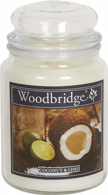 Immagine prodotto di Candela profumata Woodbridge Coconut & Lime, cocco e lime, candela in vaso, 565 g, 2 stoppini, 130 ore di autonomia, bianca