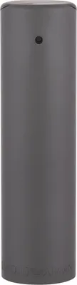 A close-up, full-length shot of a gray cylindrical bottle, likely a fragrance or cosmetic product.