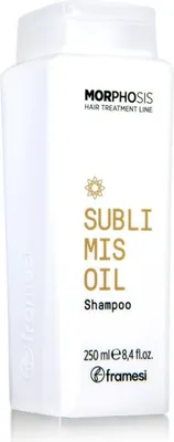A white bottle of Framesi Morphosis Sublimis Oil Shampoo.