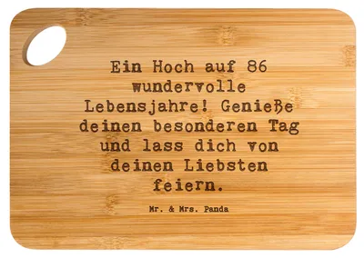 Produktbild von Mr. & Mrs. Panda Holzbrett Spruch 86. Geburtstag - Transparent - Geschenk, jausenbrett, Erinnerungen, Handgemacht, Geburtstagsgeschenk, Happy Birthday, Jubiläum, Glück