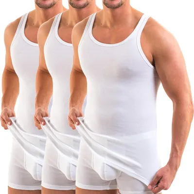 Produktbild von HERMKO 3er Pack 3000 Herren Tank Top (Weitere Farben) aus 100% Baumwolle, Größe:D 5 = EU M, Farbe:weiß