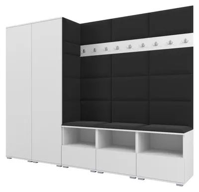 Produktbild von Garderobe NELA VII 250 cm Modulare Flurmöbel XL Weiß mit Sitzpolster Schwarz 16 (2 Schränke)