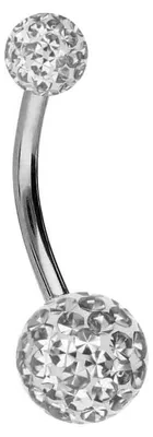 Produktbild von Bauchnabelpiercing Chirurgenstahl Bananabell EPOXY-KUGELN Farbe: Silber + Kristall: Kristallklar Stablänge: 12mm