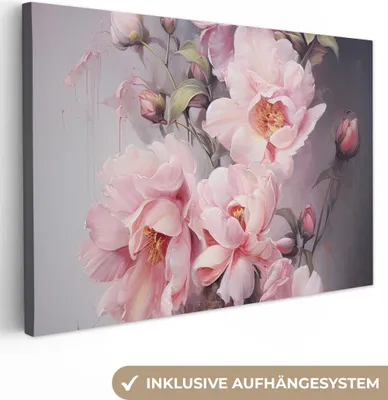 Produktbild von MuchoWow® - Leinwandbilder - Rosen - Blumen - Rosa - Kunst - Aquarell, Wandbild, Wanddeko Bilder Wohnzimmer, 60x40 cm