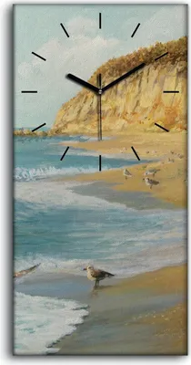 Produktbild von Dekor Leinwand Uhr Wandbilder Kunstdruck 30x60 Kunst Das Gemälde der Strandmöwen - schwarze Hände